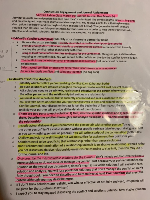 Solved Conflict Lab Engagement and Journal Assignment | Chegg.com
