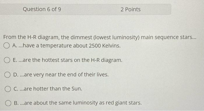 Solved From the H−R diagram, the dimmest (lowest luminosity) | Chegg.com
