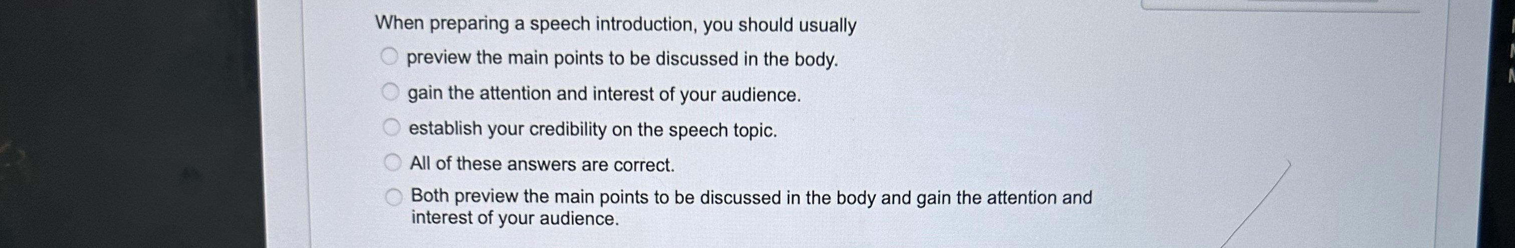 when preparing a speech introduction you should usually quizlet