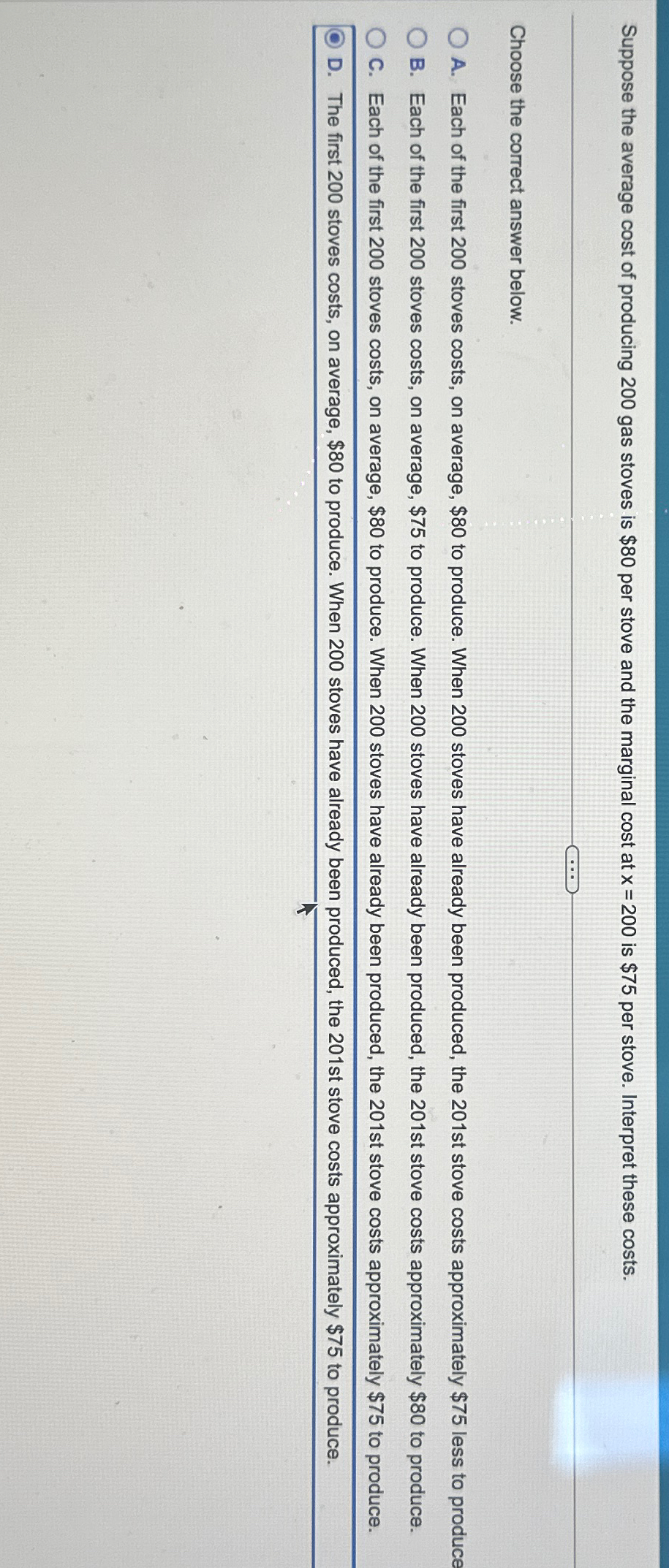 Solved Suppose the average cost of producing 200 ﻿gas stoves