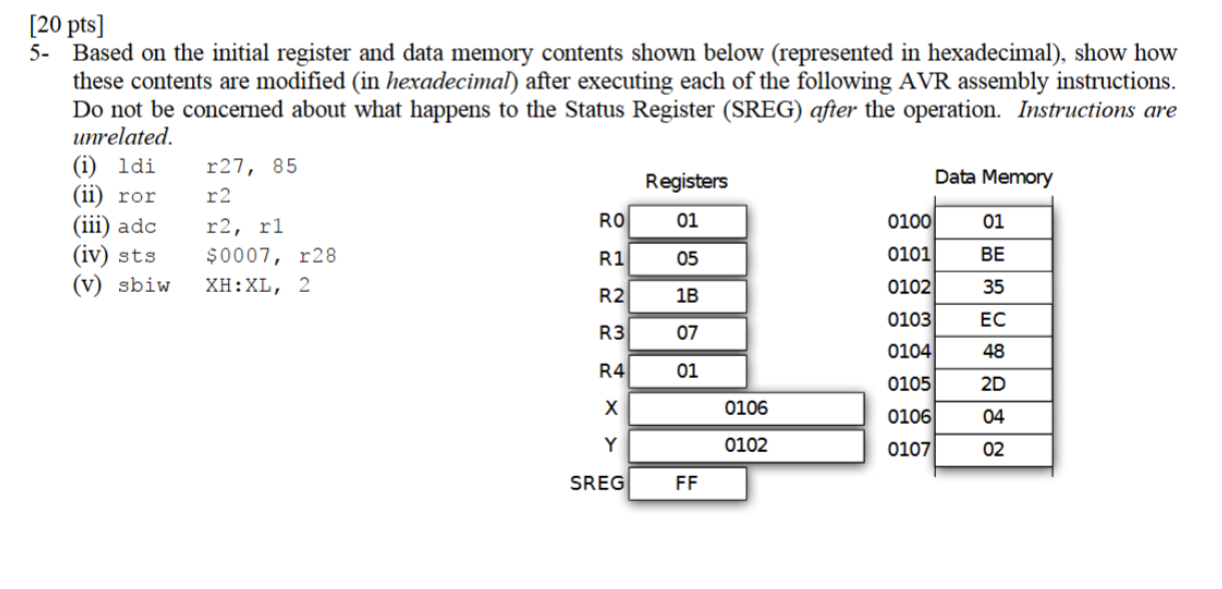 Solved [20 ﻿pts] 5- ﻿Based on the initial register and data | Chegg.com