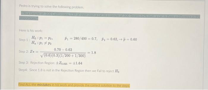 Solved Pedro is trying to solve the following problem. "In a | Chegg.com
