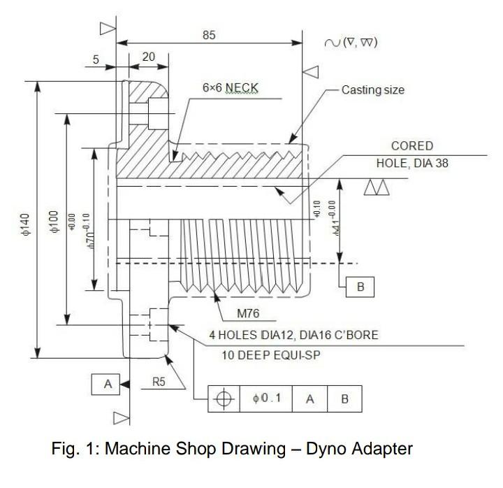 c) The Figure 1 below shows a machine shop drawing of