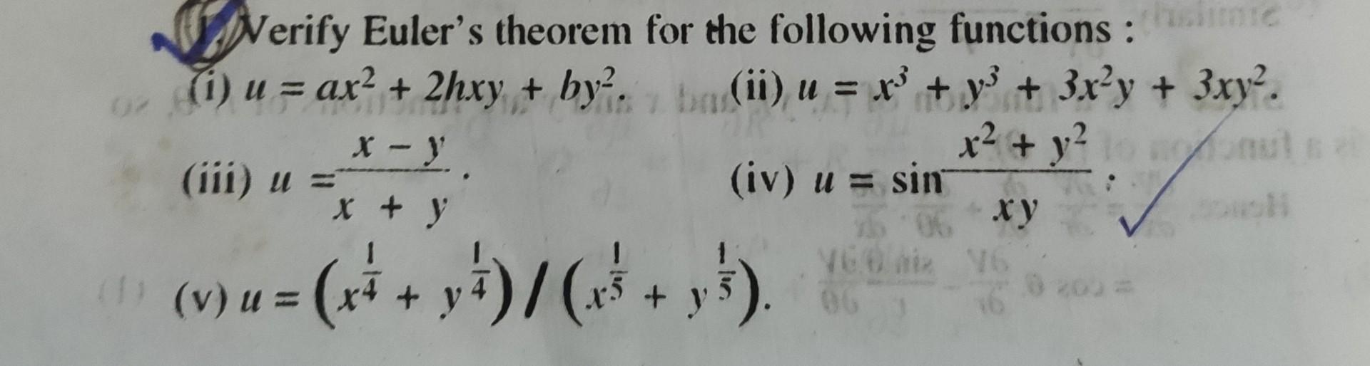 Verify Euler S Theorem For The Following Functions Chegg Com