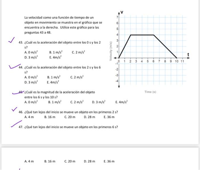 La velocidad como una función de tiempo de un objeto en movimiento se muestra en el gráfico que se encuentra a la derecha. Ut