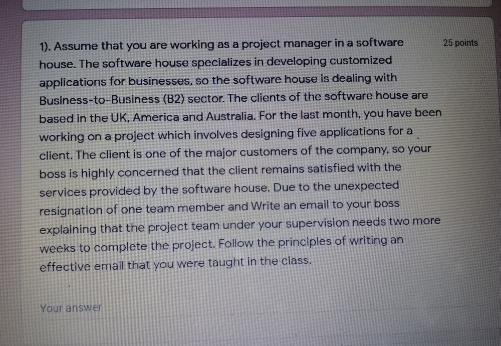 1). Assume that you are working as a project manager | Chegg.com