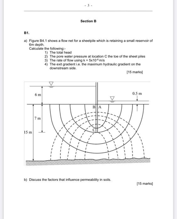 Solved Section B B1. a) Figure B4.1 shows a flow net for a | Chegg.com