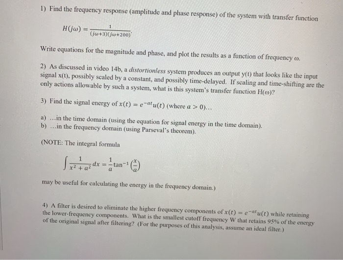 Solved 1) Find the frequency response (amplitude and phase | Chegg.com