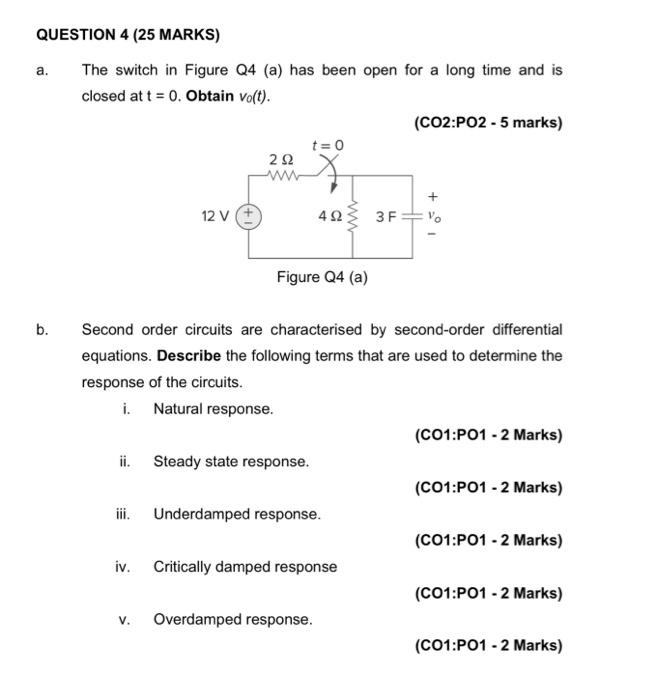Solved QUESTION 4 (25 MARKS) a. The switch in Figure Q4 (a) | Chegg.com