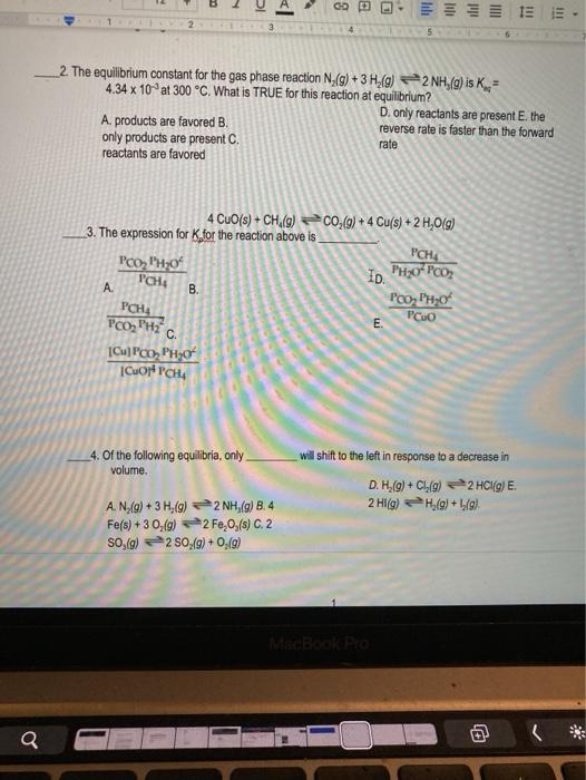 Solved Ic Go 2 The Equilibrium Constant For Th Chegg Com