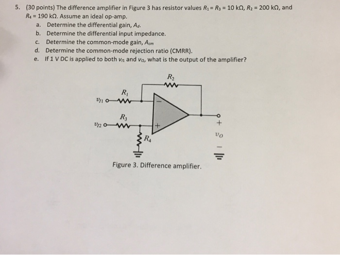 Solved 5. (30 points) The difference amplifier in Figure 3