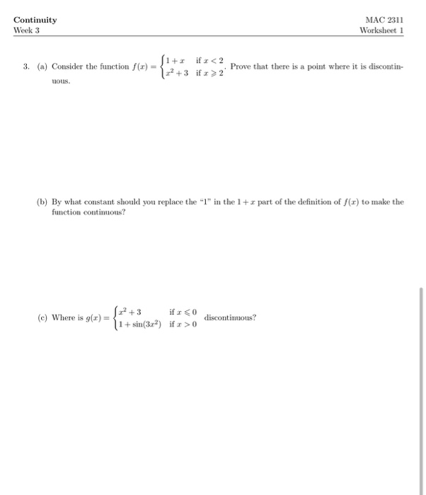 Solved Continuity Week 3 Mac 2311 Worksheet 1 3 A Cons Chegg Com