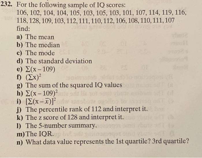 Solved 32. For the following sample of IQ scores: | Chegg.com