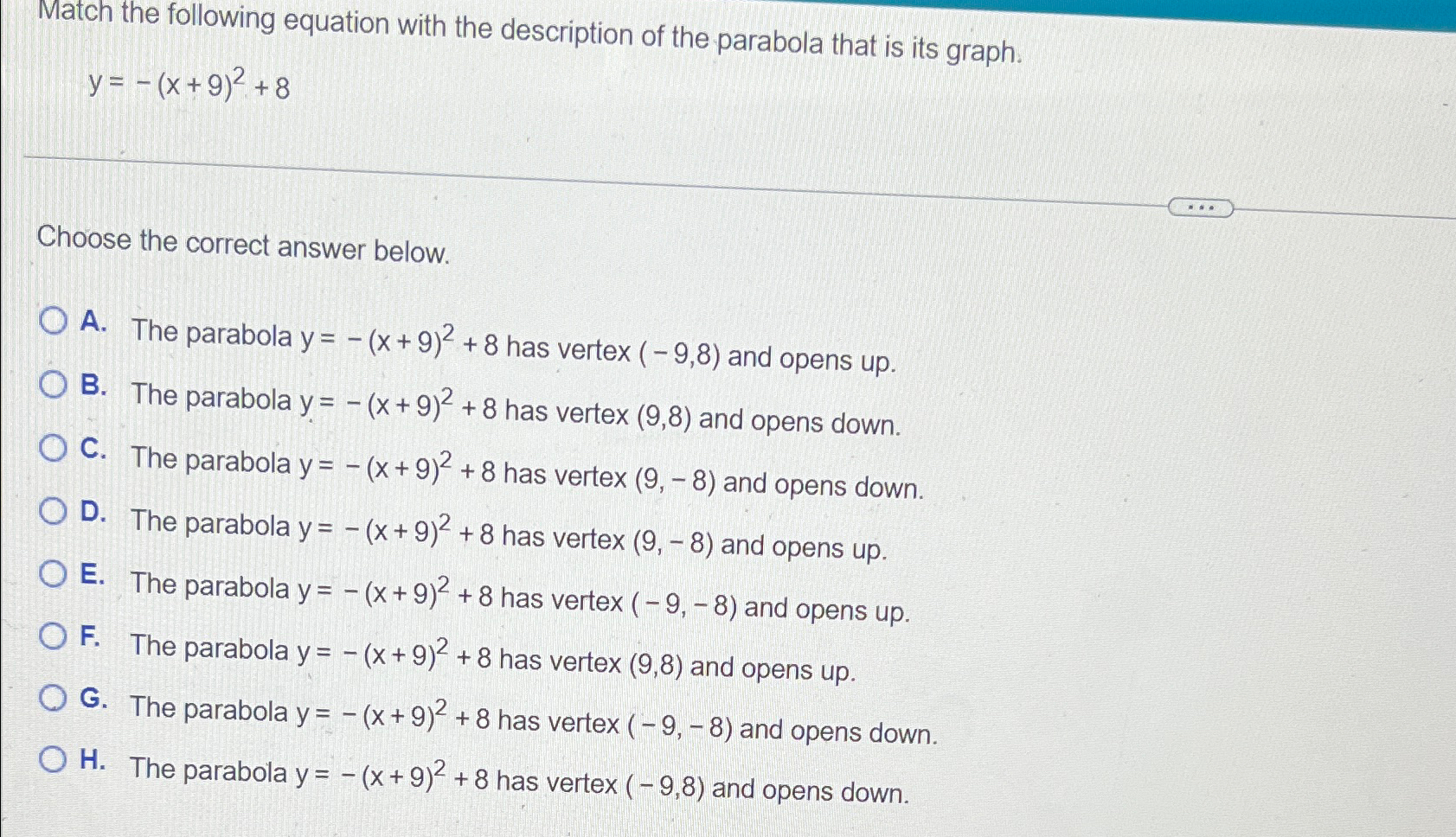 Solved Match the following equation with the description of | Chegg.com