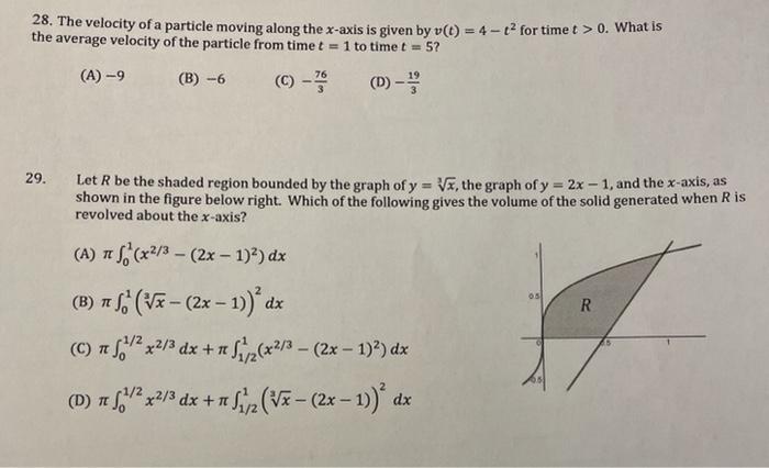 Solved 28. The velocity of a particle moving along the | Chegg.com