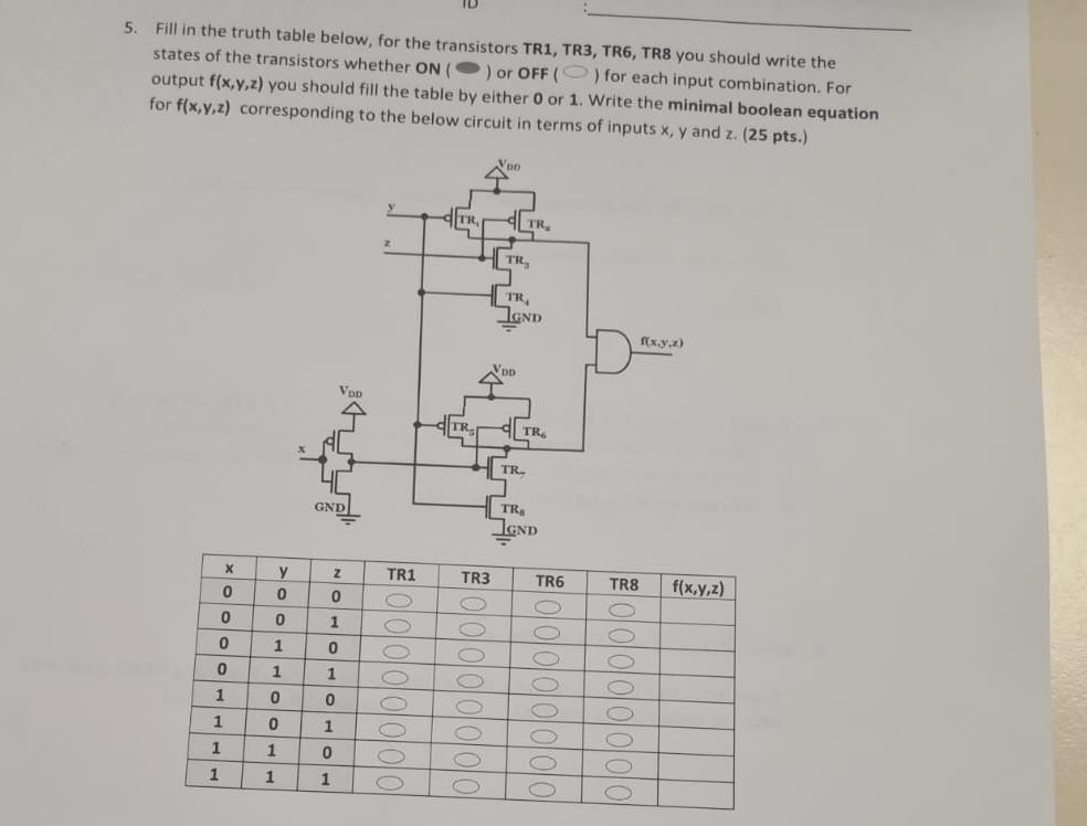 Solved 5. Fill in the truth table below, for the transistors | Chegg.com