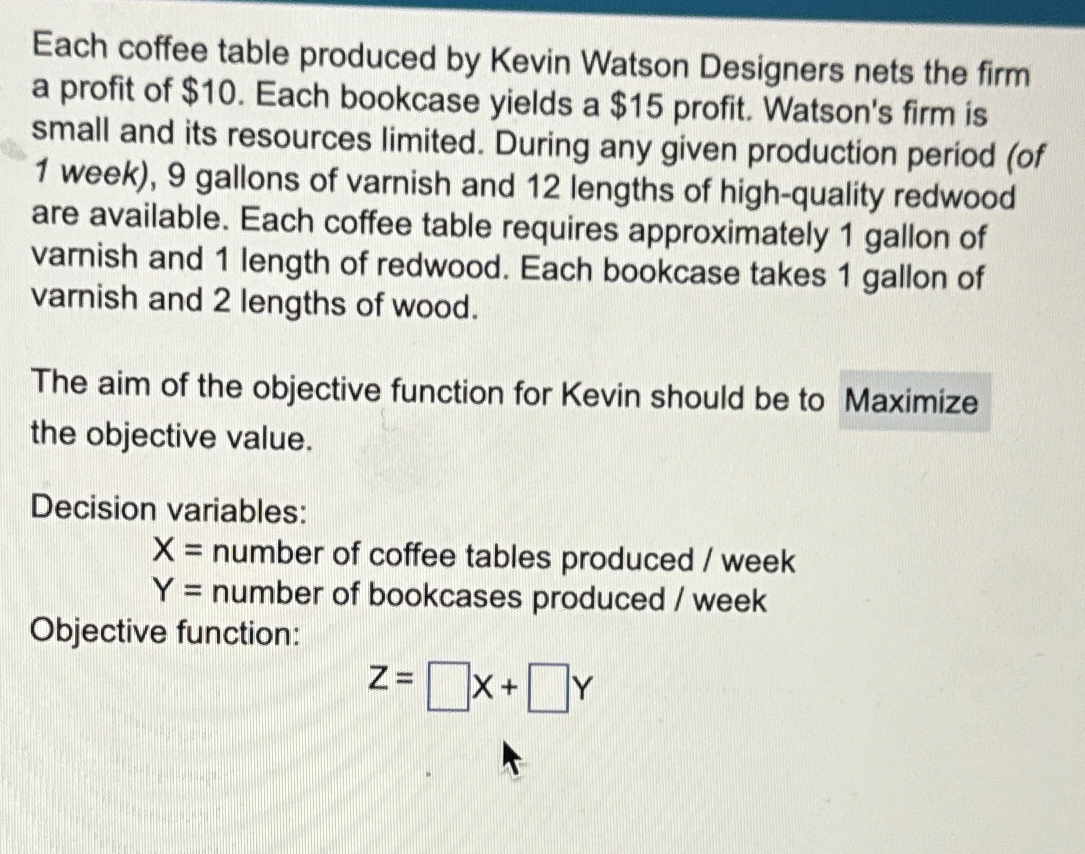 Solved Each coffee table produced by Kevin Watson Designers