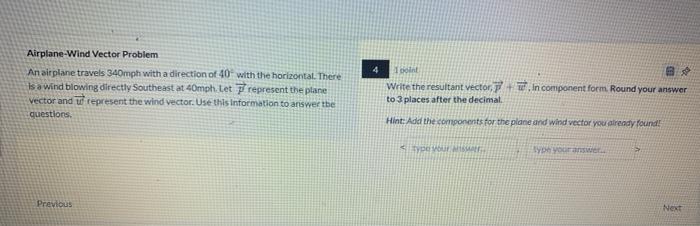 Solved Return Next 3 Airplane-Wind Vector Problem An | Chegg.com