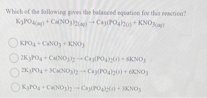 Solved Which of the following gives the balanced equation | Chegg.com