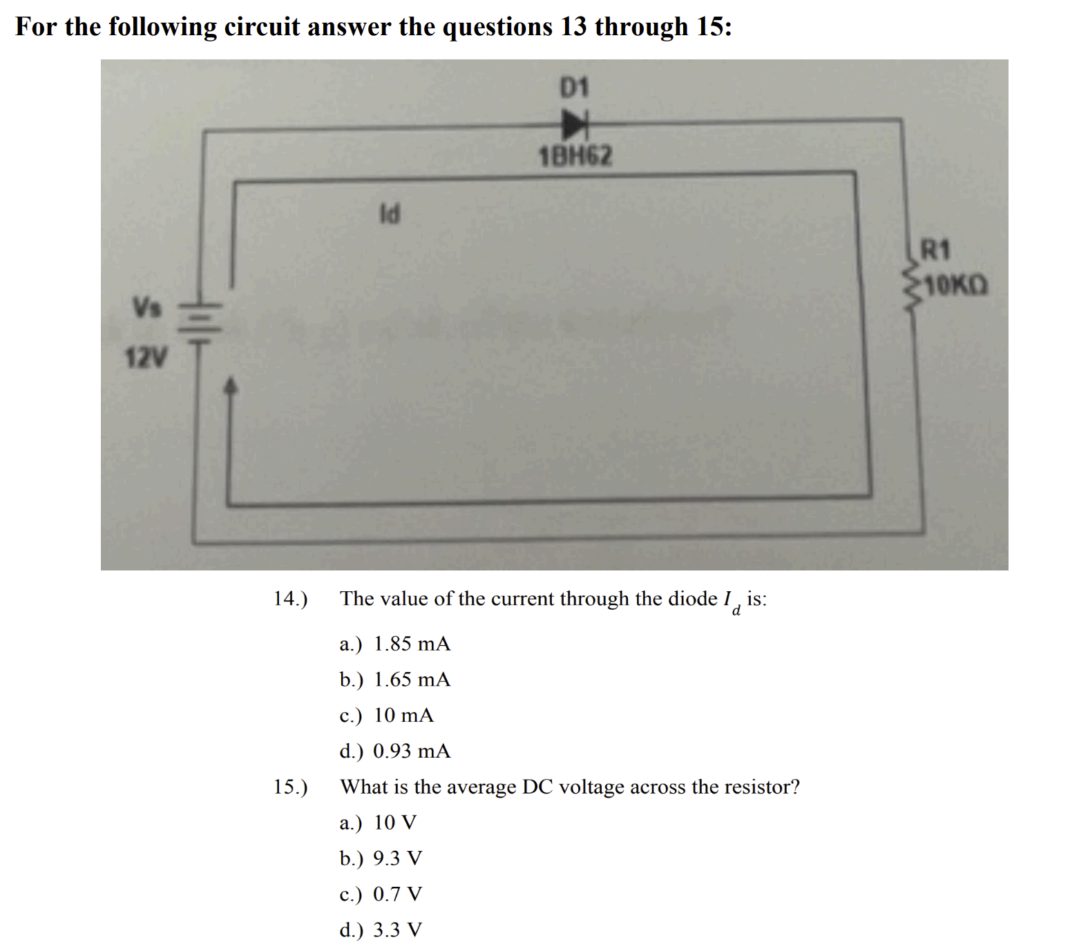 Solved For the following circuit answer the questions 13 | Chegg.com