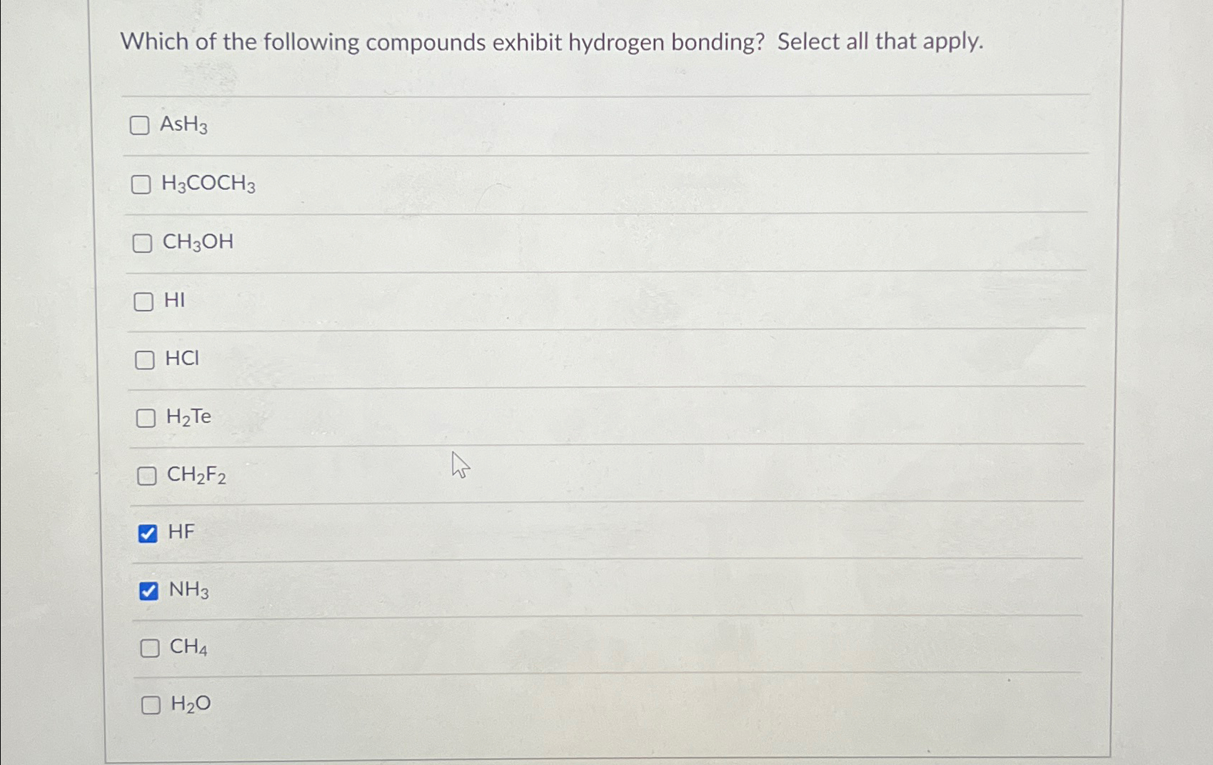 Solved Which of the following compounds exhibit hydrogen | Chegg.com
