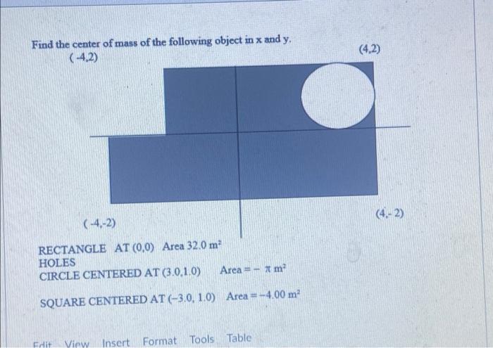 Solved Find the center of mass of the following object in x | Chegg.com