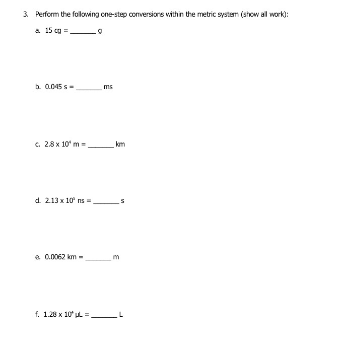 Solved 3. Perform The Following One-step Conversions Within 