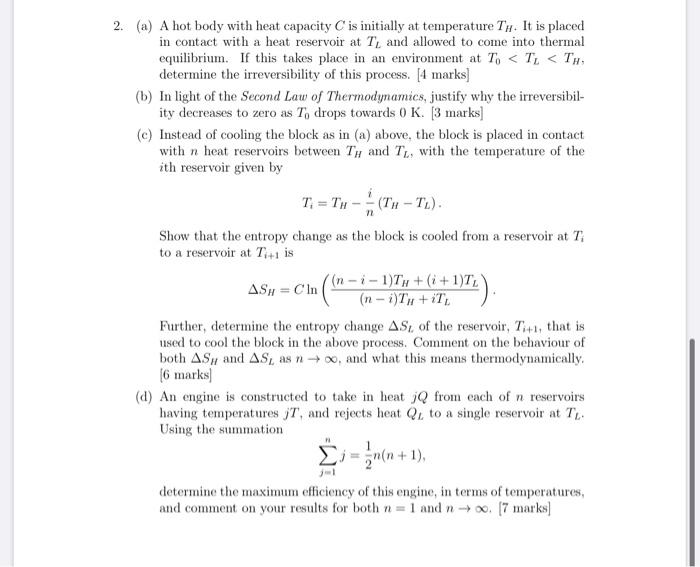 Solved 2. (a) A hot body with heat capacity Cis initially at