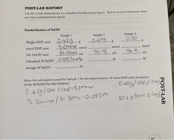 Solved POST-LAB REPORT Use the In-lab observations to | Chegg.com