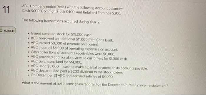 Solved 11 ABC Company ended Year 1 with the following | Chegg.com