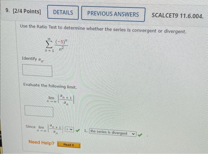 Use the Ratio Test to determine whether the series is convergent or divergent.
\[
\sum_{n=1}^{\infty} \frac{(-5)^{n}}{n^{2}}
