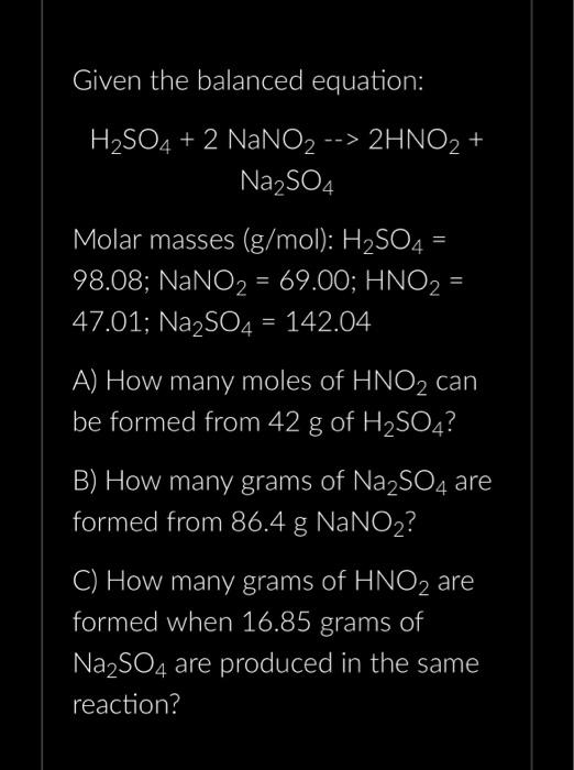 Solved Given the balanced equation: | Chegg.com