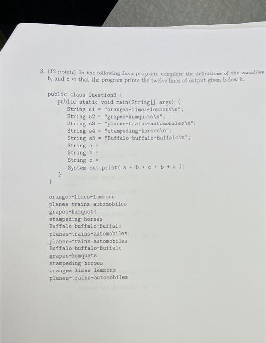 Solved 3. (12 points) In the following Java program, | Chegg.com