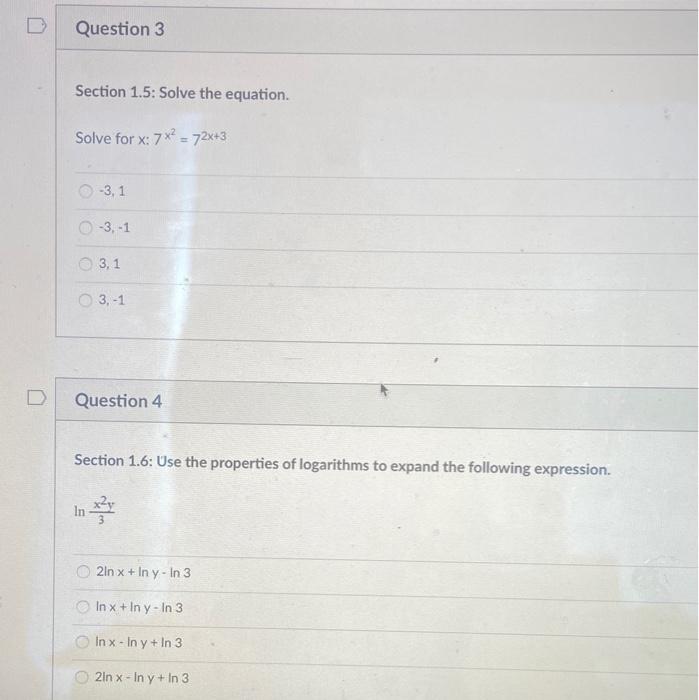 Solved Question 3 Section 1.5: Solve the equation. Solve for | Chegg.com