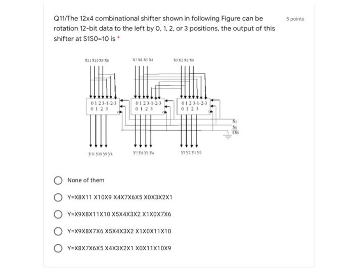 Solved 5 points Q11/The 12x4 combinational shifter shown in | Chegg.com