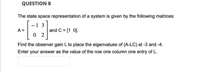 The state space representation of a system is given | Chegg.com