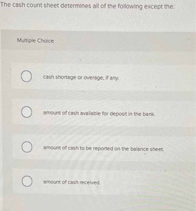 Solved The cash count sheet determines all of the following