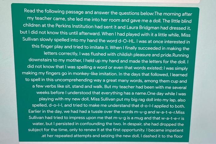 Solved Read the following passage and answer the questions | Chegg.com