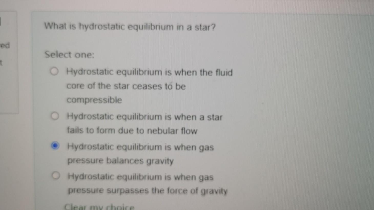 Solved What is hydrostatic equilibrium in a star? red +