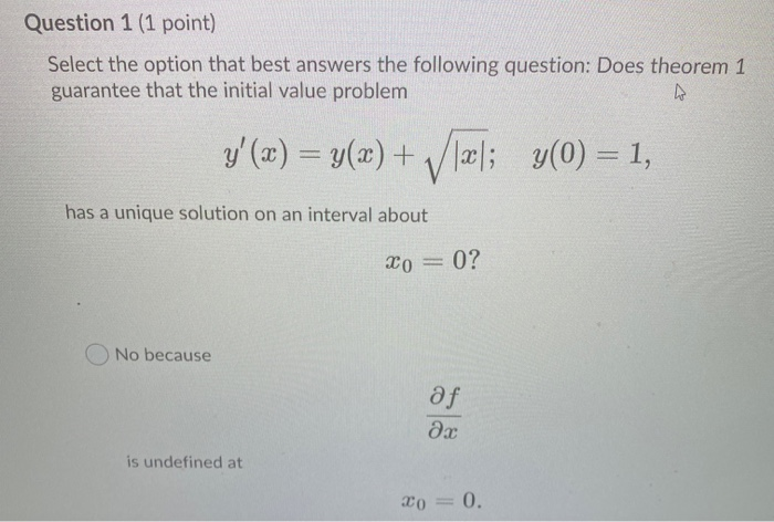 Solved Question 1 (1 point) Select the option that best | Chegg.com
