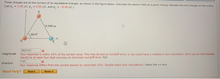 Solved Three charges are at the corners of an equilateral | Chegg.com