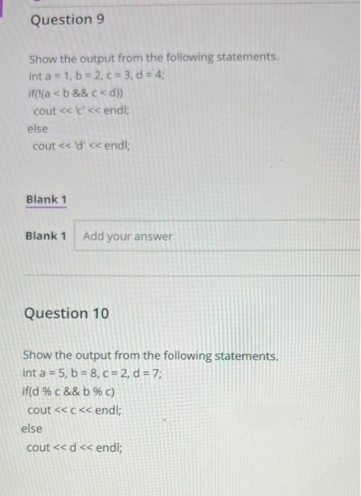 Solved Show The Output From The Following Statements. Int | Chegg.com