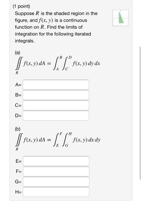 Solved (1 point) Suppose R is the shaded region in the | Chegg.com