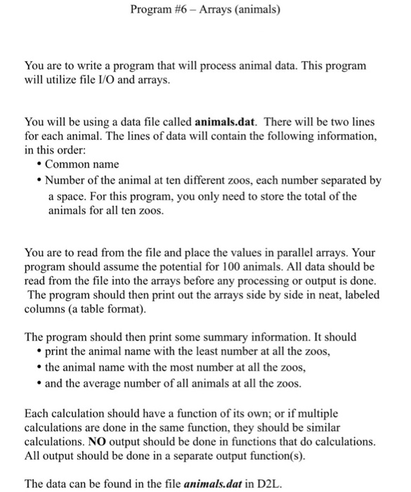 Solved Program #6 - Arrays (animals) You are to write a 