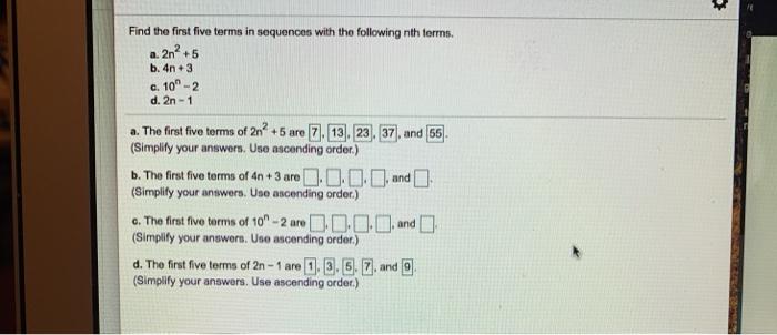Solved Find the first five terms in sequences with the | Chegg.com