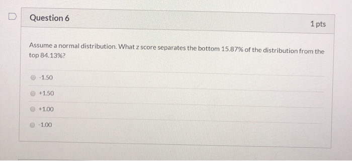 Solved Question 6 1 pts Assume a normal distribution. What z | Chegg.com