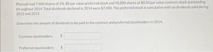 Solved Pharoah had 7,400 shares of 3%, $8 par value | Chegg.com