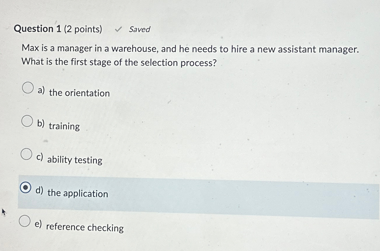 Solved Question 1 (2 ﻿points) ﻿SavedMax is a manager in a | Chegg.com