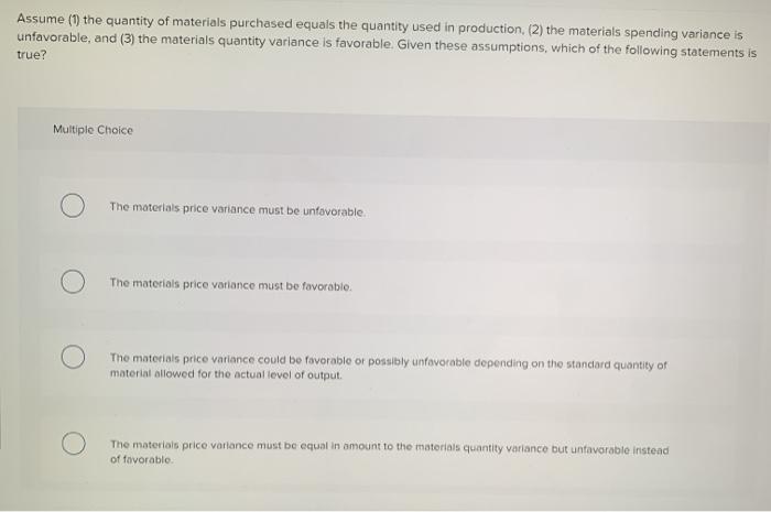 Solved Assume (1) the quantity of materials purchased equals 