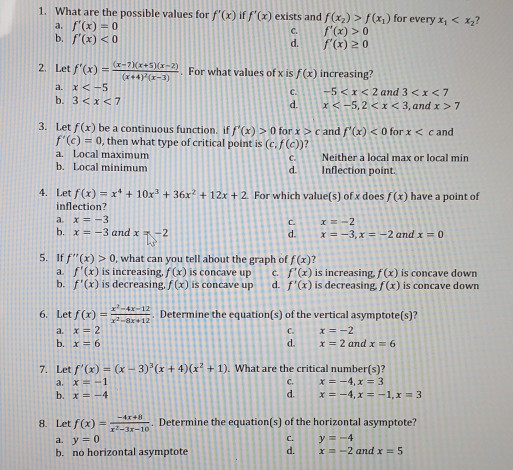 Solved 1 What Are The Possible Values For F X If F X Chegg Com